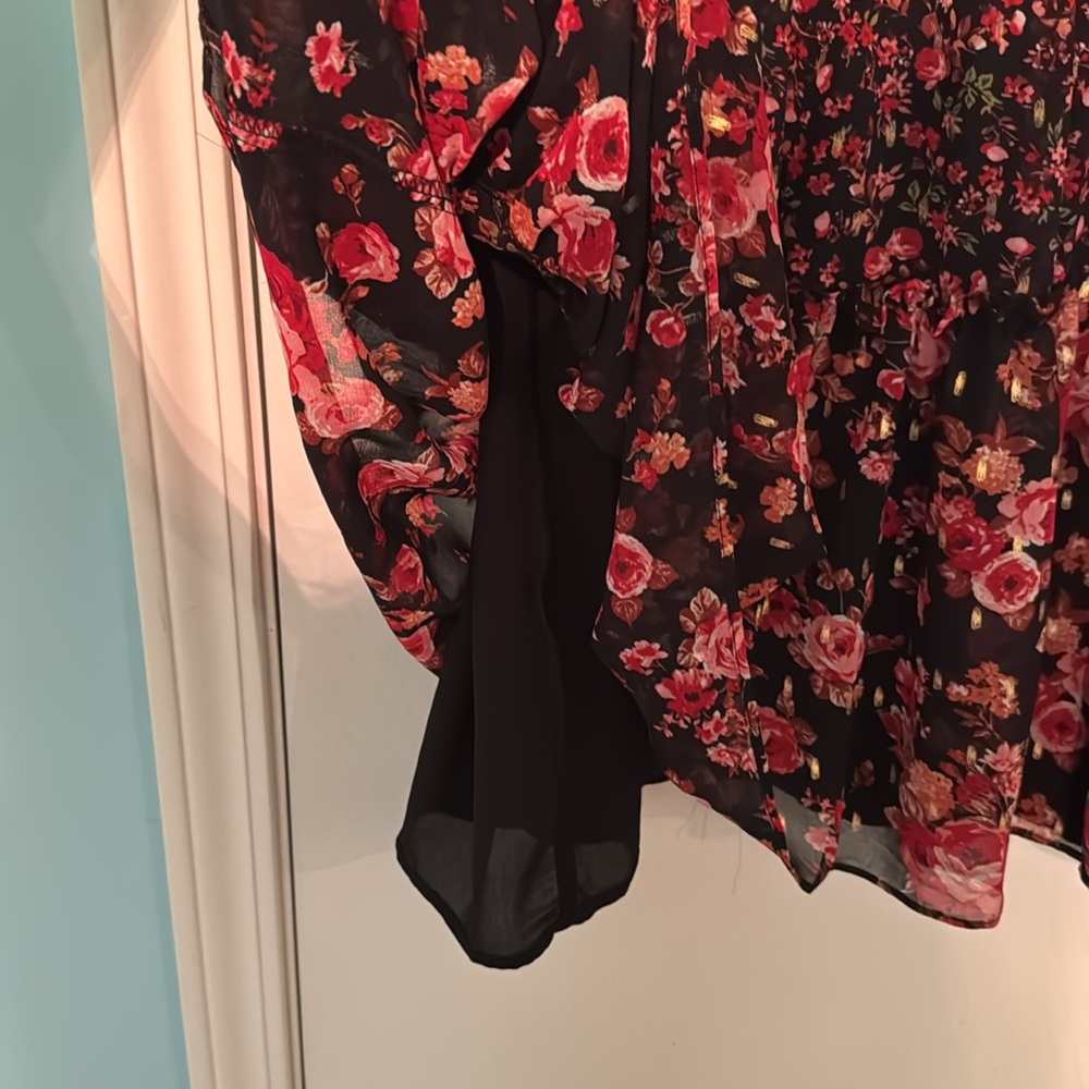 CeCe Black and Red Floral Kids Dress DD‎ - Picture 8 of 8